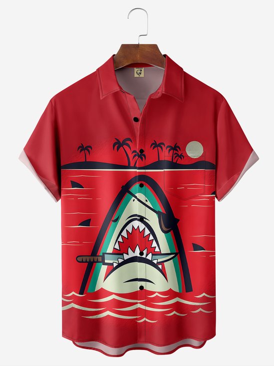 Hardaddy Shark Chest Pocket Short Sleeve Hawaiian Shirt