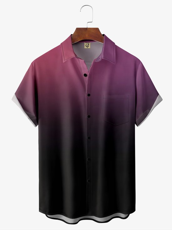 Hardaddy Gradient Color Chest Pocket Short Sleeve Casual Shirt
