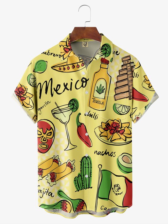 Hardaddy Mexican Tacos Chest Pocket Short Sleeve Hawaiian Shirt