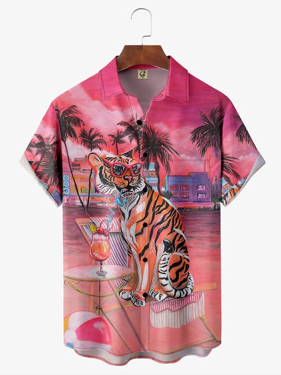 Hardaddy Tiger Chest Pocket Short Sleeve Hawaiian Shirt