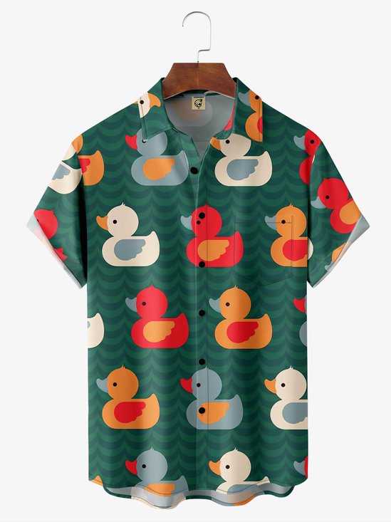 Hardaddy Duck Chest Pocket Short Sleeve Hawaiian Shirt
