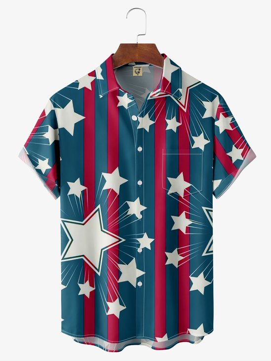 Hardaddy American Flag Chest Pocket Short Sleeve Casual Shirt