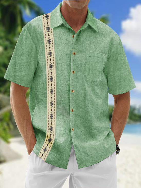 Hardaddy Cotton Cotton Striped Chest Pocket Short Sleeve Guayabera Shirt