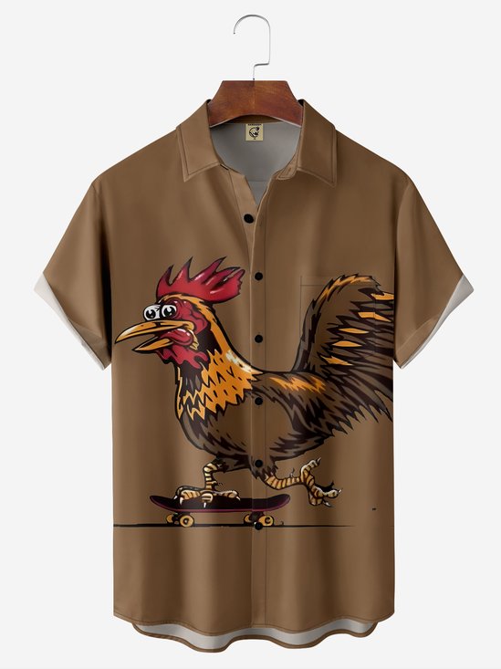 Hardaddy Skateboard Chicken Chest Pocket Short Sleeve Casual Shirt