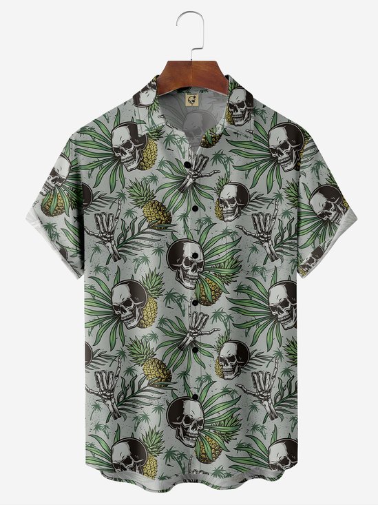 Hardaddy Skull Pineapple Chest Pocket Short Sleeve Casual Shirt