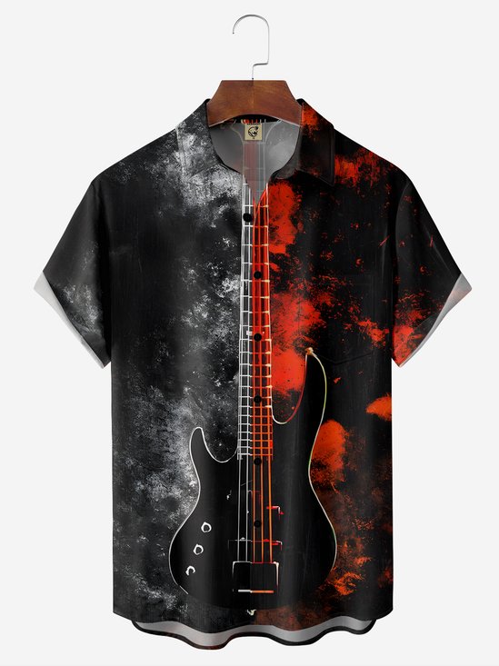 Hardaddy Music Guitar Chest Pocket Short Sleeve Casual Shirt
