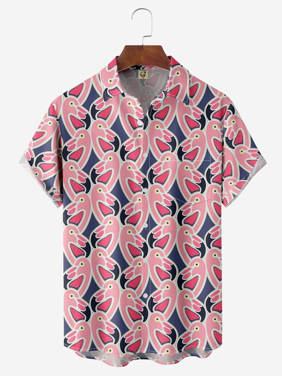 Hardaddy Flamingo Chest Pocket Short Sleeve Casual Shirt