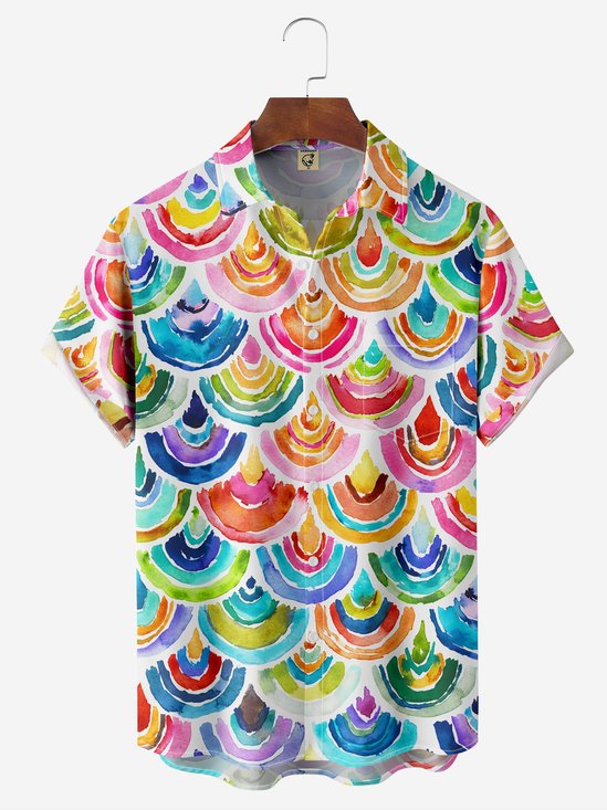 Hardaddy Rainbow Cloud Chest Pocket Short Sleeve Hawaiian Shirt