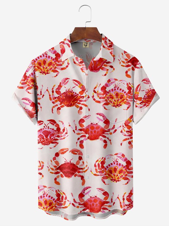 Hardaddy Marine Crab Chest Pocket Short Sleeve Hawaiian Shirt