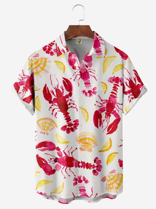 Hardaddy Lobster Chest Pocket Short Sleeve Hawaiian Shirt