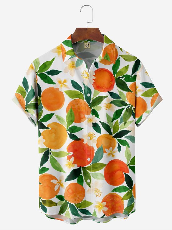 Hardaddy Orange Chest Pocket Short Sleeve Hawaiian Shirt