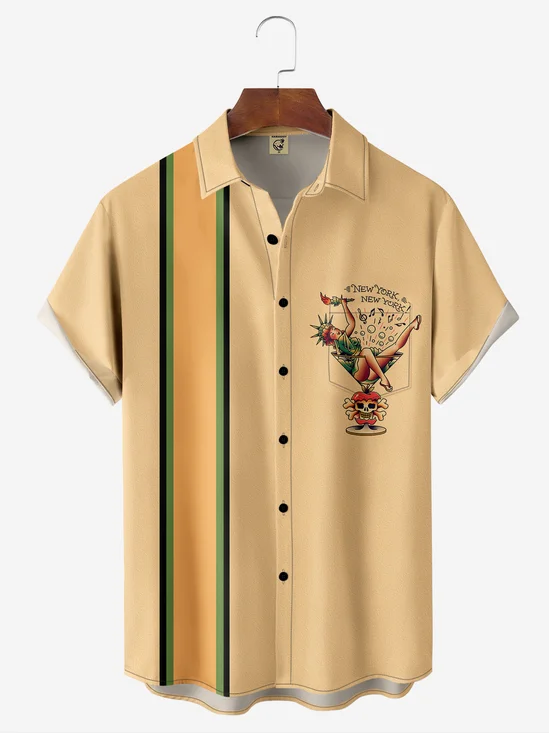 Hardaddy Hulu Girls Shirt Collar Striped Bowling Shirt