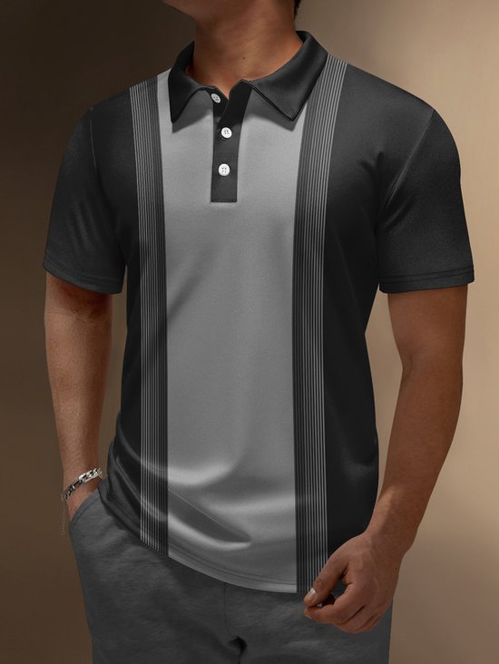 Hardaddy Geometric Button Short Sleeve Bowling Polo Shirt