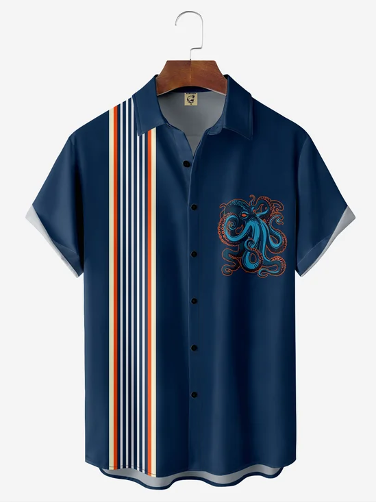 Hardaddy Octopus Chest Pocket Short Sleeve Bowling Shirt