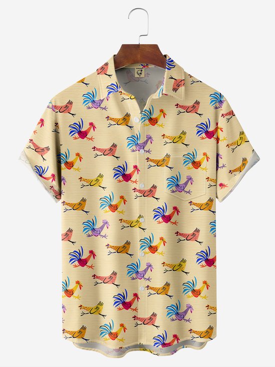 Breathable Rooster Chest Pocket Hawaiian Shirt