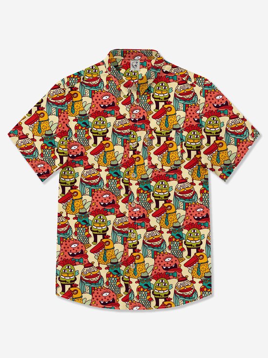 Rayon Breathable Cartoon Monster Resort Shirt