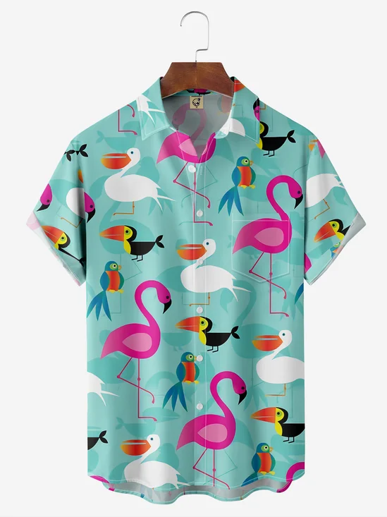 Breathable Animal Chest Pocket Hawaiian Shirt