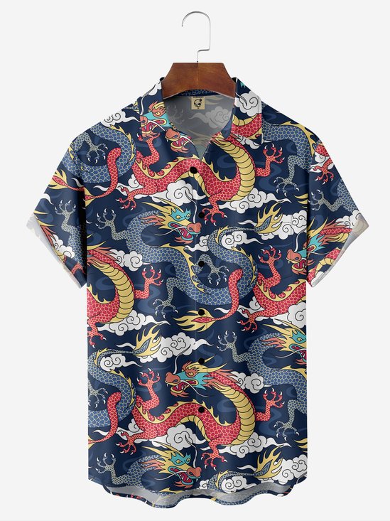 Breathable Animal Dragon Chest Pocket Hawaiian Shirt
