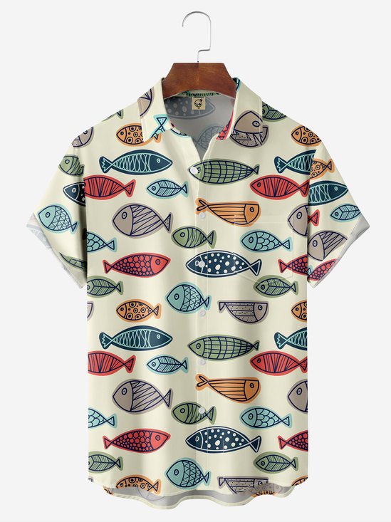 Breathable Ocean Fish Chest Pocket Hawaiian Shirt