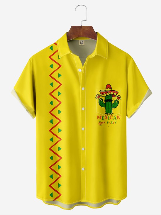 Breathable Cactus Chest Pocket Bowling Shirt