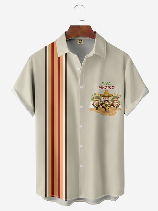 Breathable Cinco de Mayo Chest Pocket Bowling Shirt