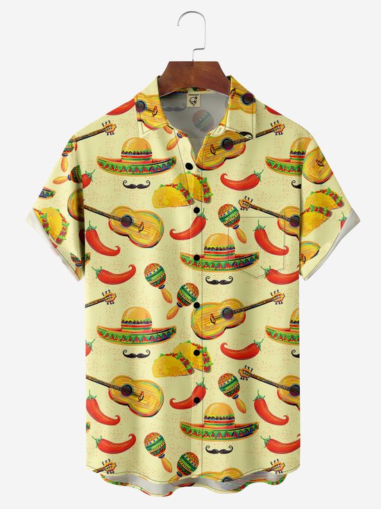 Breathable Cinco de Mayo Chest Pocket Hawaiian Shirt
