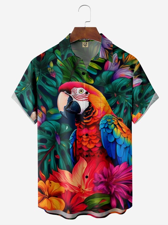 Moisture-wicking Breathable Parrot Chest Pocket Hawaiian Shirt
