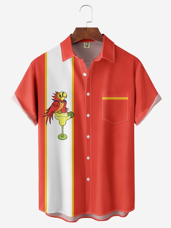 Breathable Animal Cocktail Chest Pocket Bowling Shirt