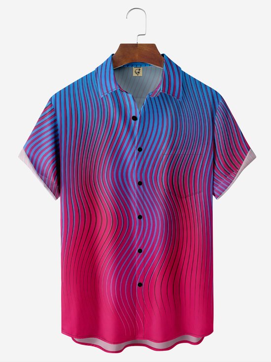 Moisture-wicking Color-block Wave Chest Pocket Resort Shirt