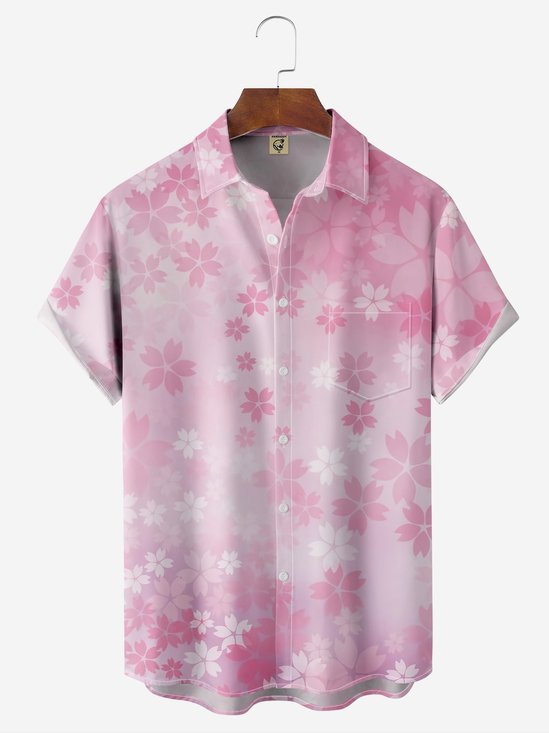 Moisture-wicking Sakura Chest Pocket Hawaiian Shirt