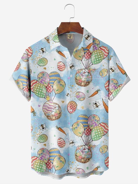 Moisture-wicking Easter Bunny Chest Pocket Hawaiian Shirt