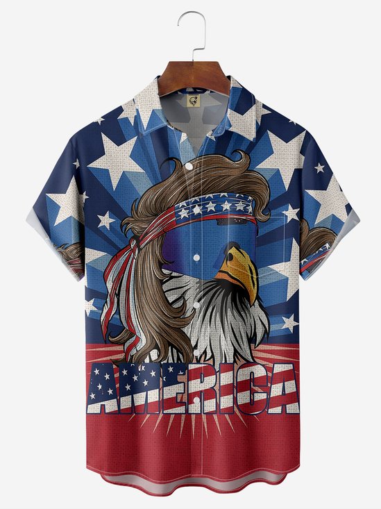 Moisture-Wicking Breathable American Flag Chest Pocket Vacation Shirt