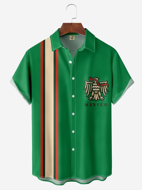 Breathable Mexican Culture Chest Pocket Bowling Shirt