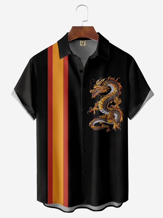 Moisture-wicking Breathable Dragon Chest Pocket Bowling Shirt