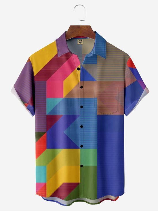 Moisture-wicking Geometric Pattern Chest Pocket Resort Shirt