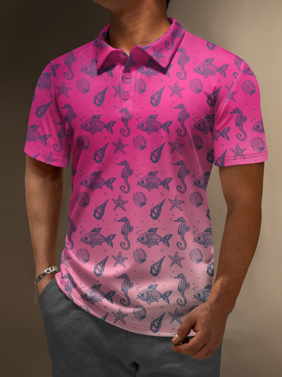 Moisture-wicking Golf Polo Gradient Color Seahorse Fish Shell