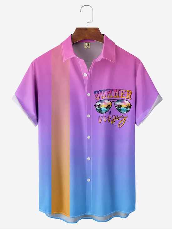 Breathable Gradient Glasses Chest Pocket Bowling Shirt