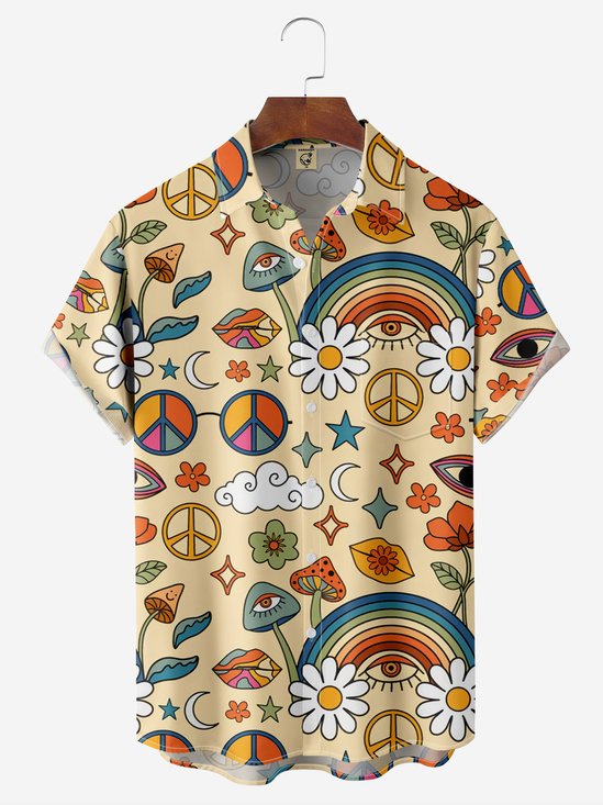 Moisture-wicking Hippies Peace&Love Chest Pocket Hawaiian Shirt