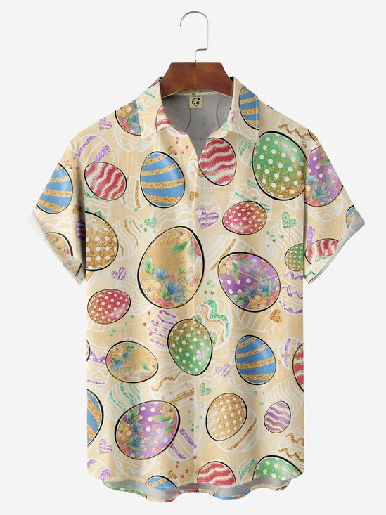 Moisture-wicking Easter Egg Chest Pocket Hawaiian Shirt