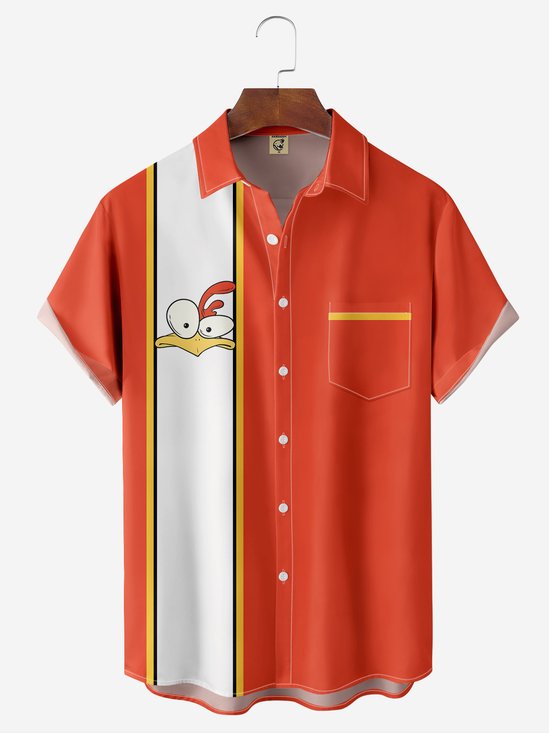 Moisture-wicking Rooster Chest Pocket Bowling Shirt