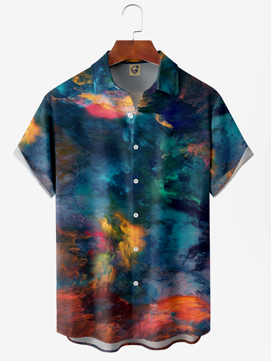 Men's Abstract Print Moisture Absorbent Breathable Fabric Fashion Hawaiian Lapel Short Sleeve Shirt