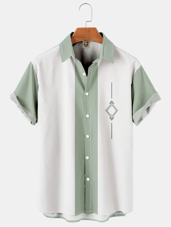 Casual Art Collection Geometric Striped Lapel Short Sleeve Printed Shirt Top