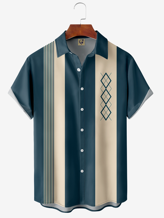 Men's Geometric Print Wrinkle Resistant Moisture Wicking Fabric Lapel Short Sleeve Hawaiian Shirt