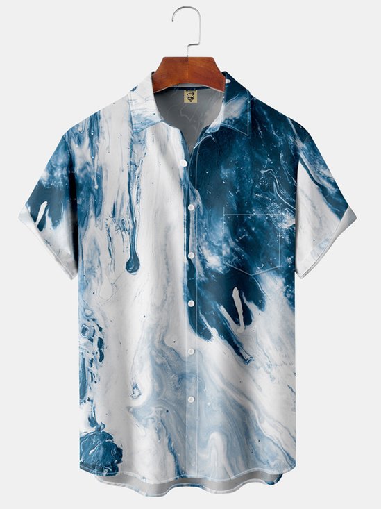Hardaddy Men's Oil Painting Line Series Printing Casual Breathable Hawaiian Short Sleeve Shirt