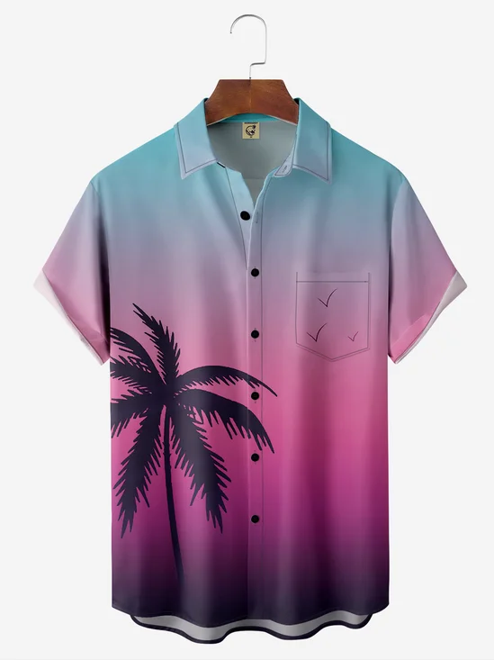 Moisture-wicking Coconut Tree Chest Pocket Hawaiian Shirt