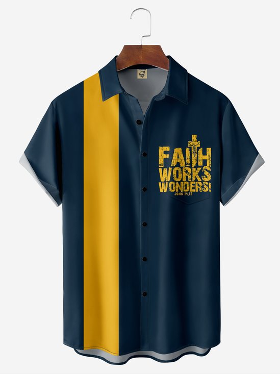 Moisture-wicking Easter Faith Chest Pocket Bowling Shirt