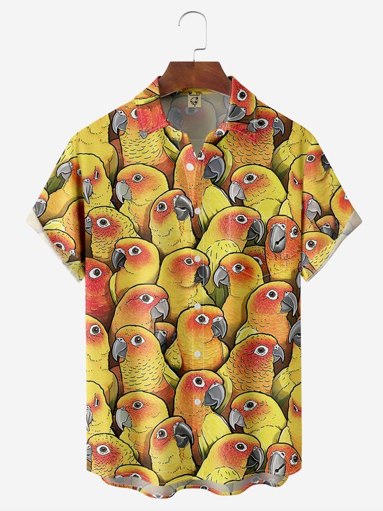 Moisture-wicking Parrots Chest Pocket Hawaiian Shirt