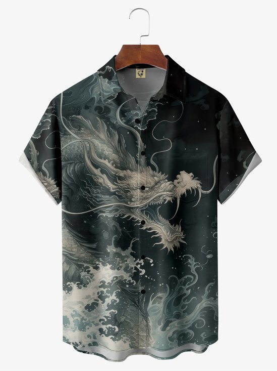 Moisture-wicking Dragon Chest Pocket Hawaiian Shirt