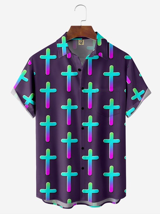 Moisture-wicking Cross Chest Pocket Hawaiian Shirt