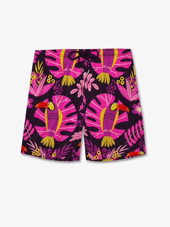 Quick Dry Mesh Lining Tropical Parrot 19" Boardshorts